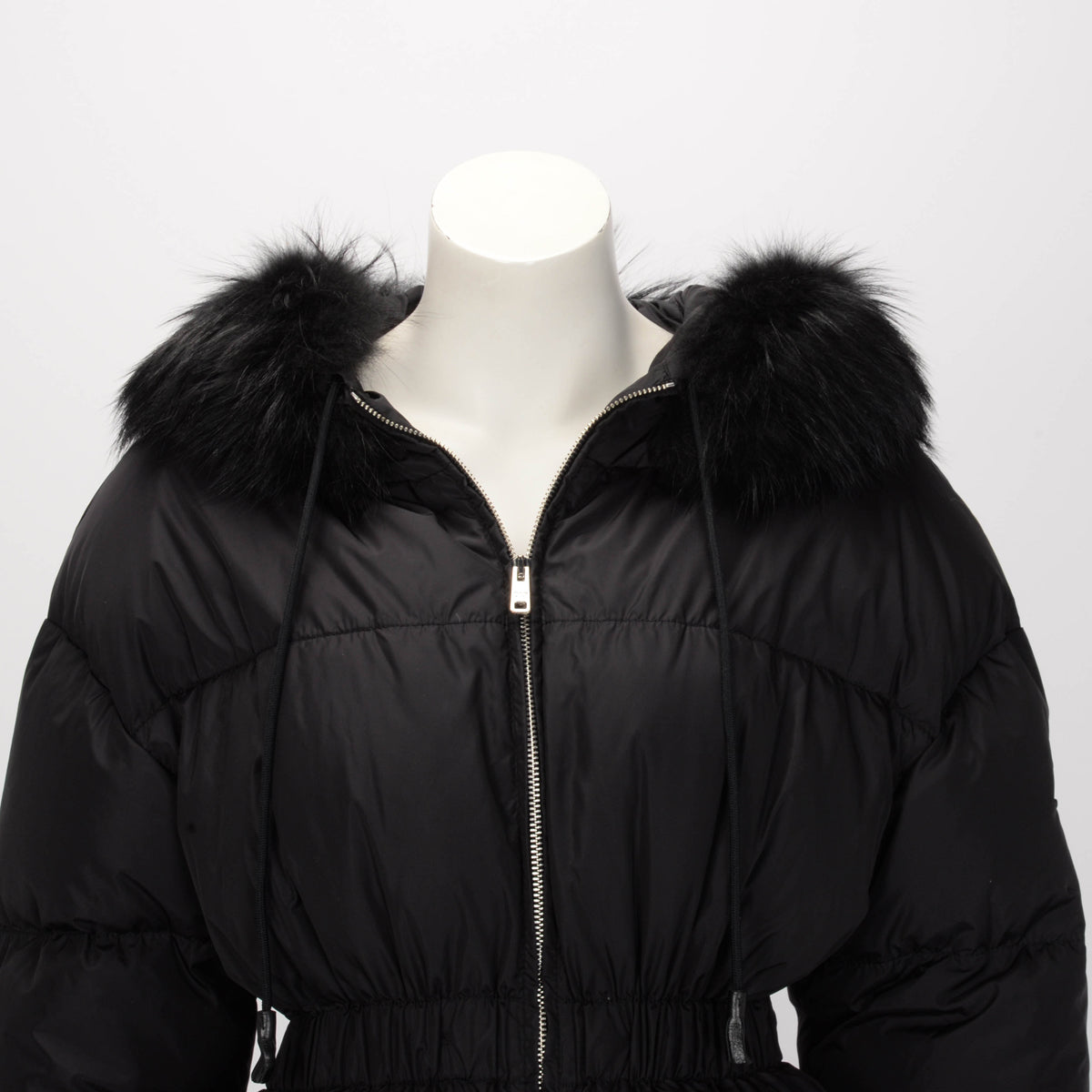 Prada Black Nylon & Fur Hooded Puffer Jacket IT 40
