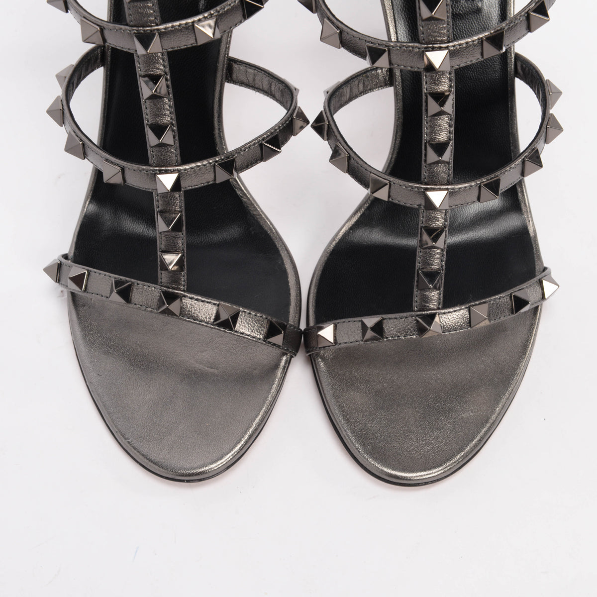 Valentino Gunmetal Metallic Leather Rockstud Cage Sandals 39.5