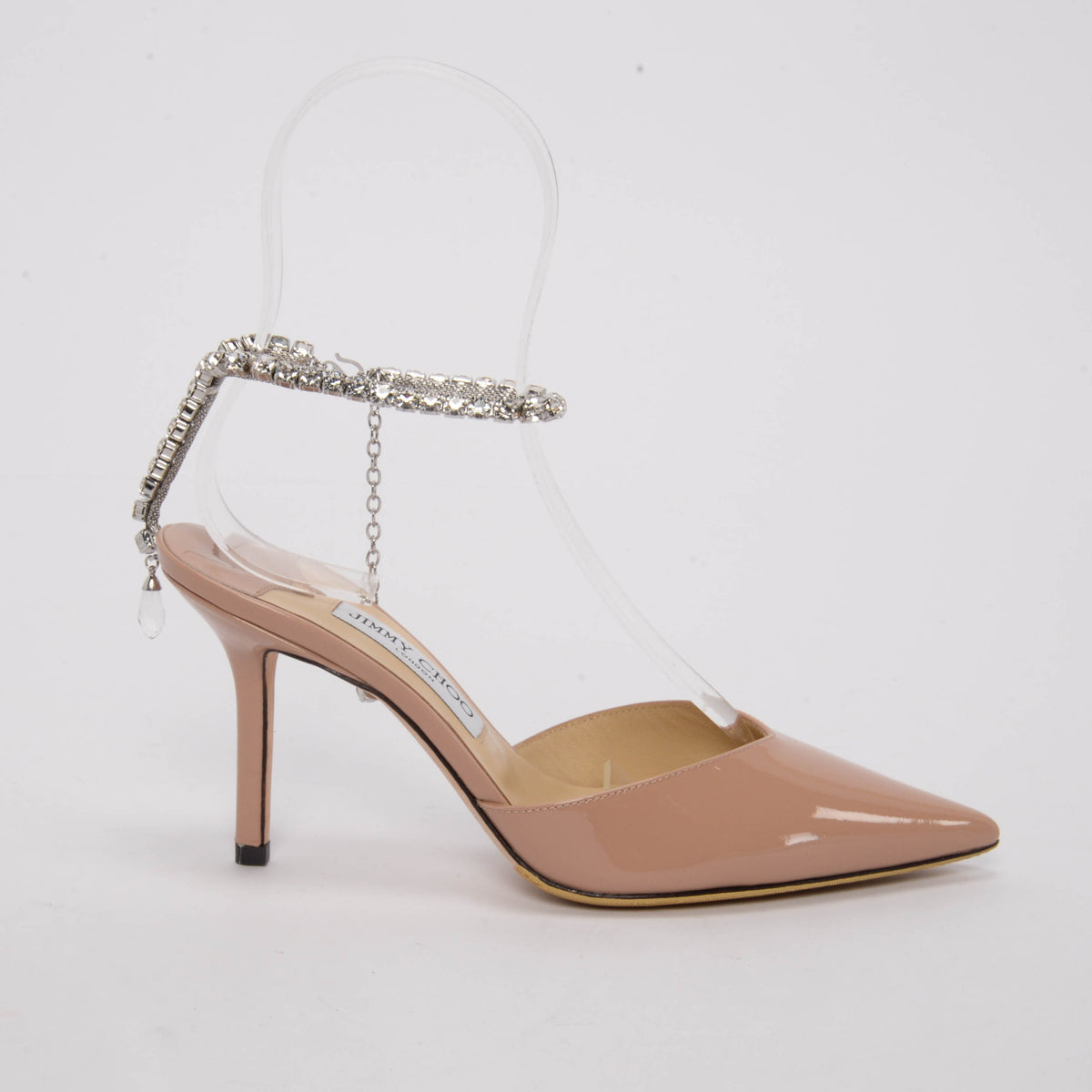 Jimmy Choo Ballet Pink Patent Crystal Saeda Pumps 38