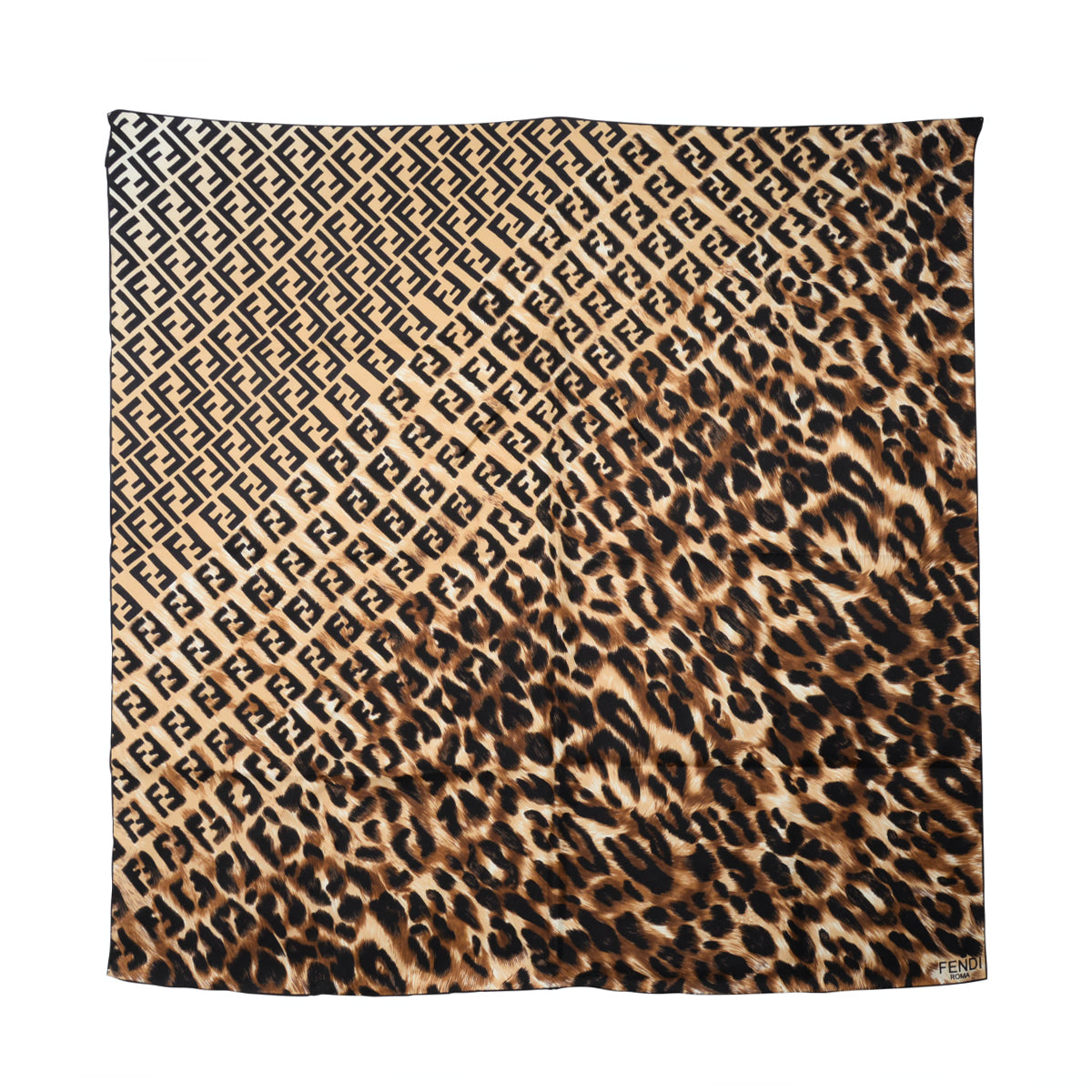 Fendi Leopard Print Silk FF Gradient Scarf