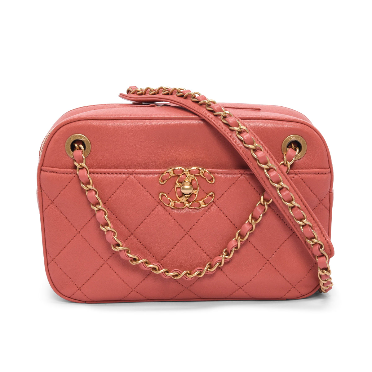 Chanel Dusty Pink Quilted Lambskin Chain Infinity Camera Case