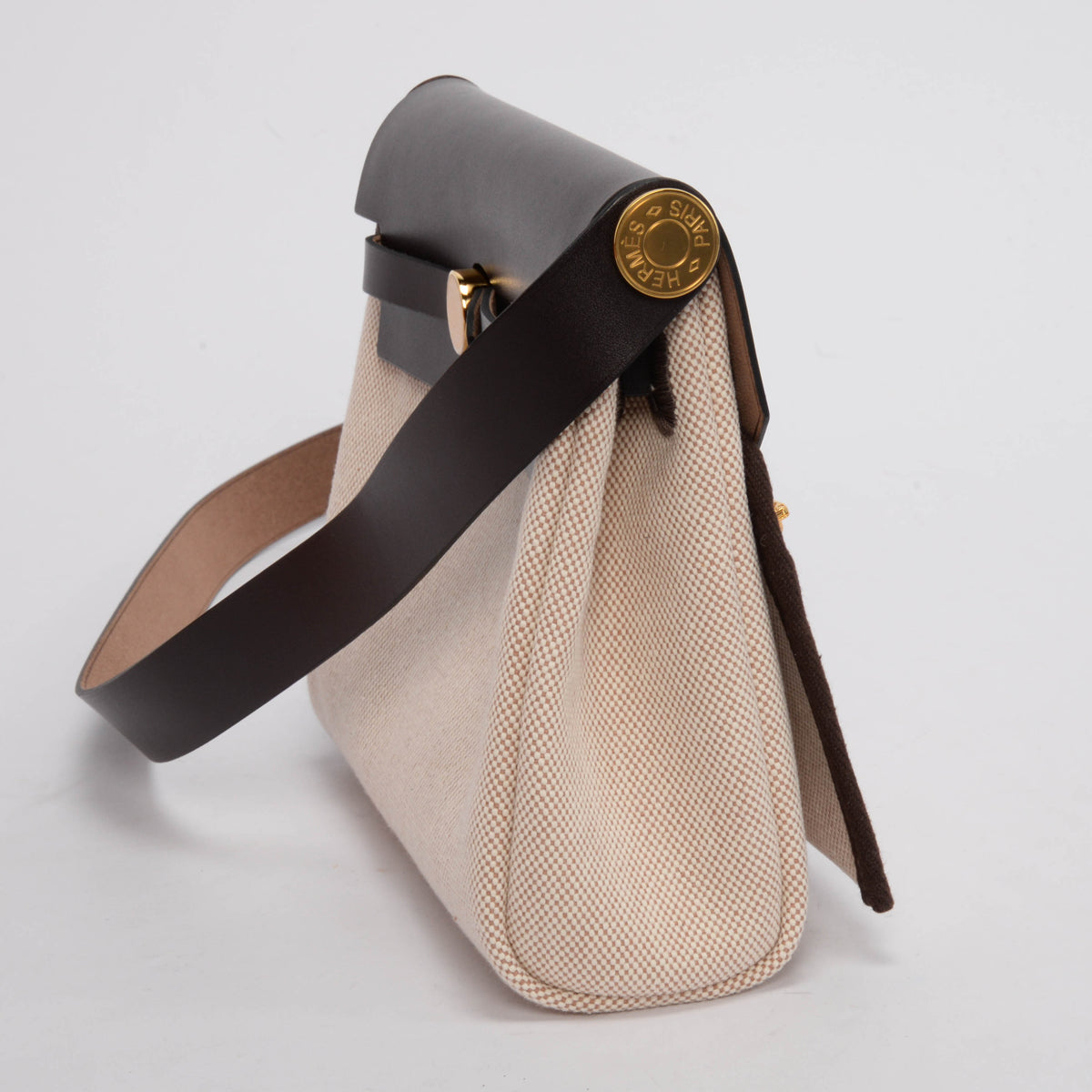 Hermes Ecru & Ebene Hunter Leather Mini Herbag Zip 20