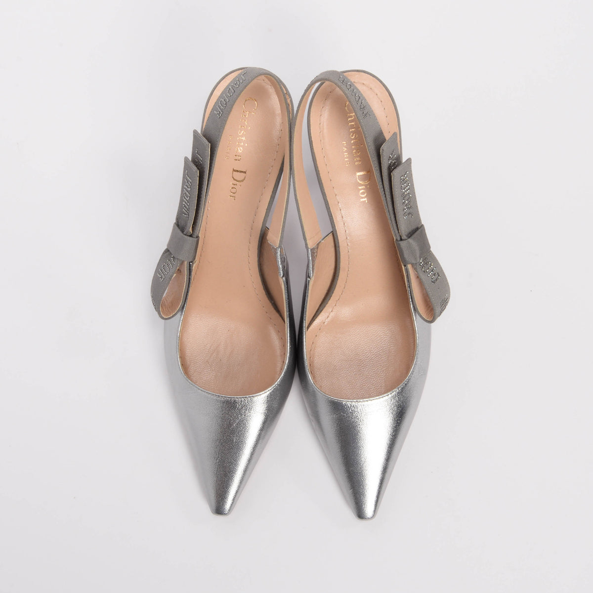 Dior Silver Lambskin J'Adior Slingback Pumps 39.5