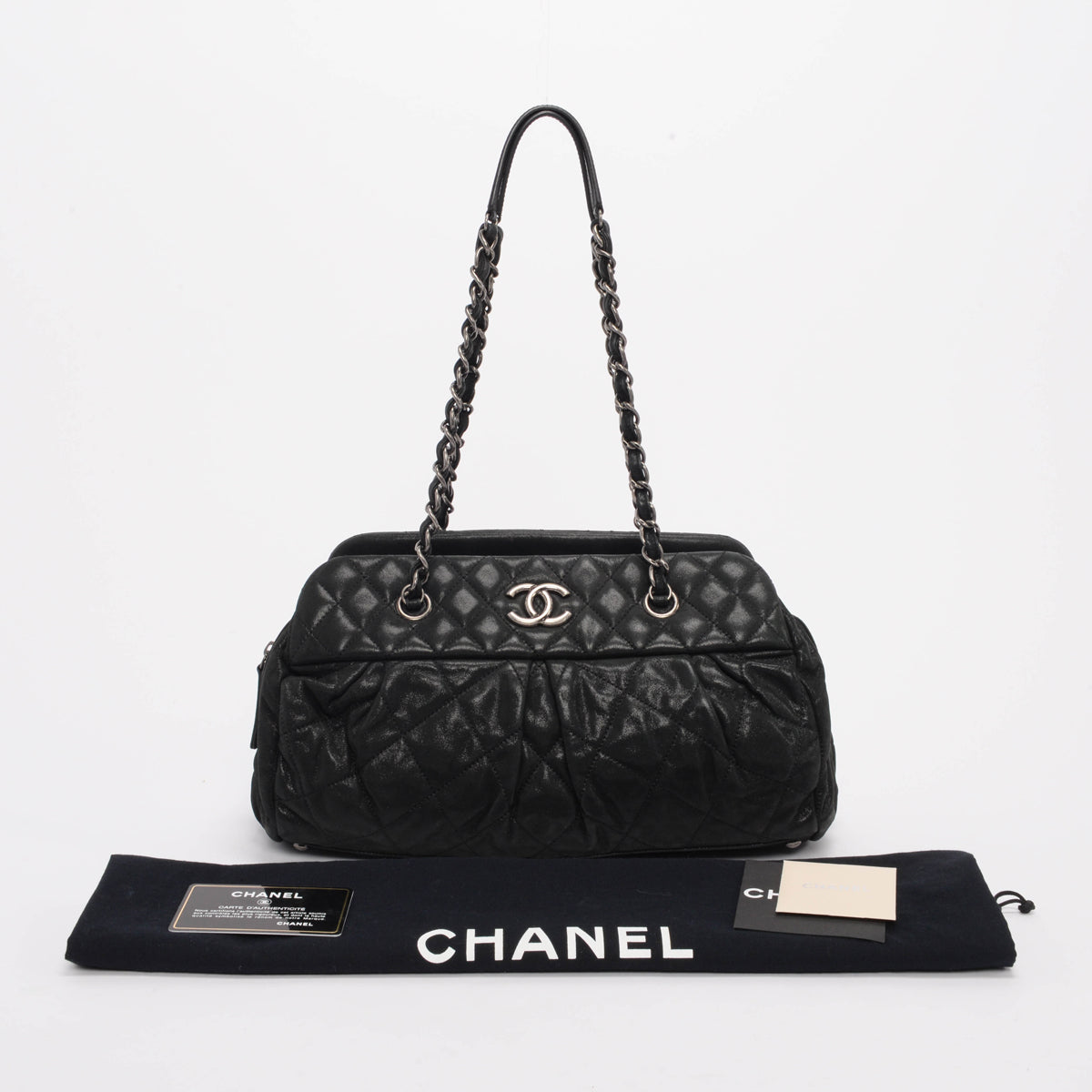 Chanel Black Iridescent Calfskin Chic Quilt Bowling Bag