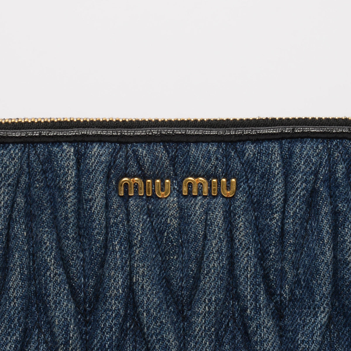 Miu Miu Washed Blue Matelasse Denim Wristlet Pouch