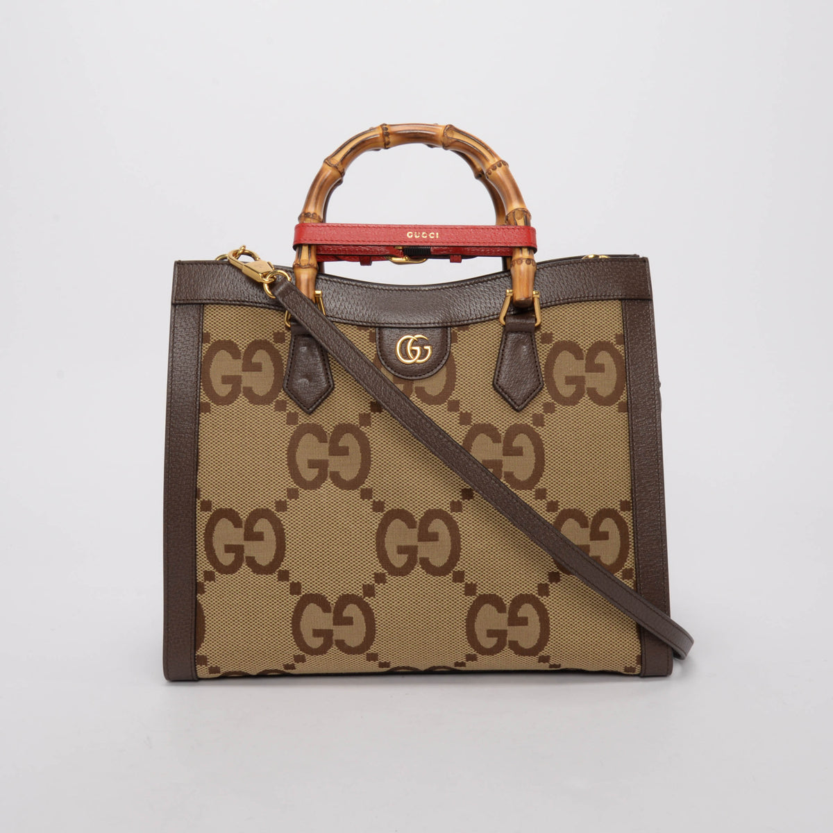 Gucci Brown Dollar Calfskin Jumbo GG Medium Diana Tote