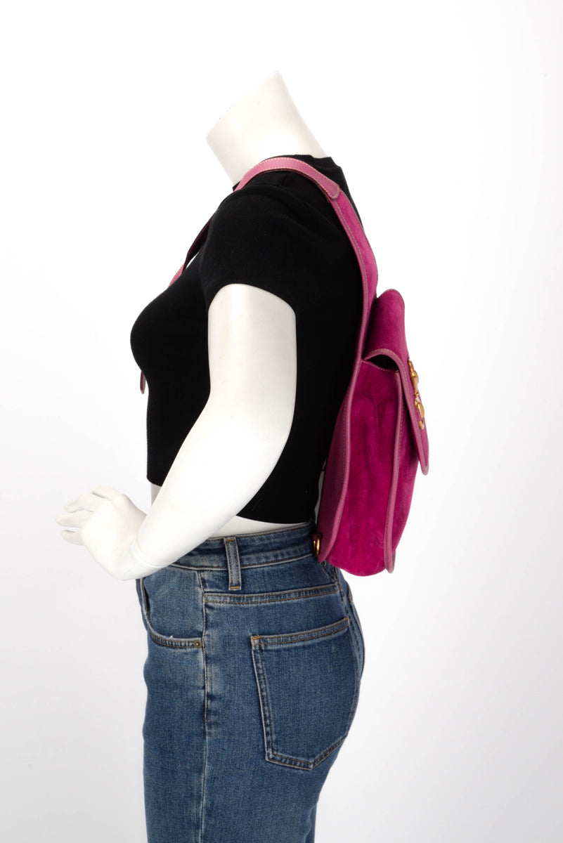 Gucci Vintage Bright Pink Suede Horsebit Sling Bag