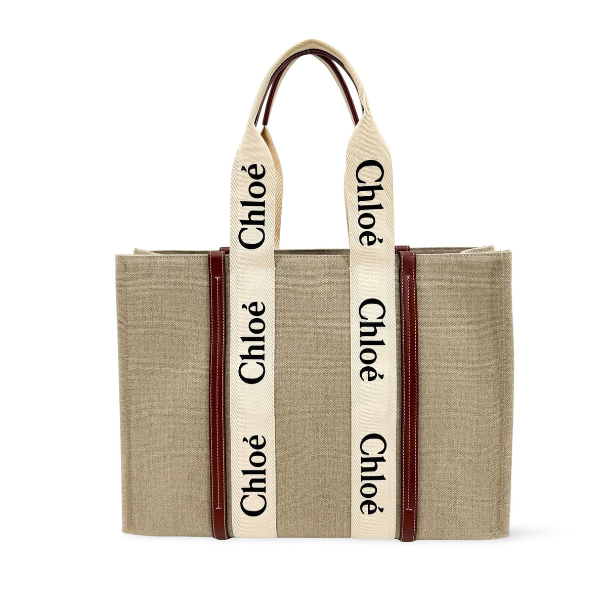 Chloe Brown Canvas with Leather Medium Woody Tote