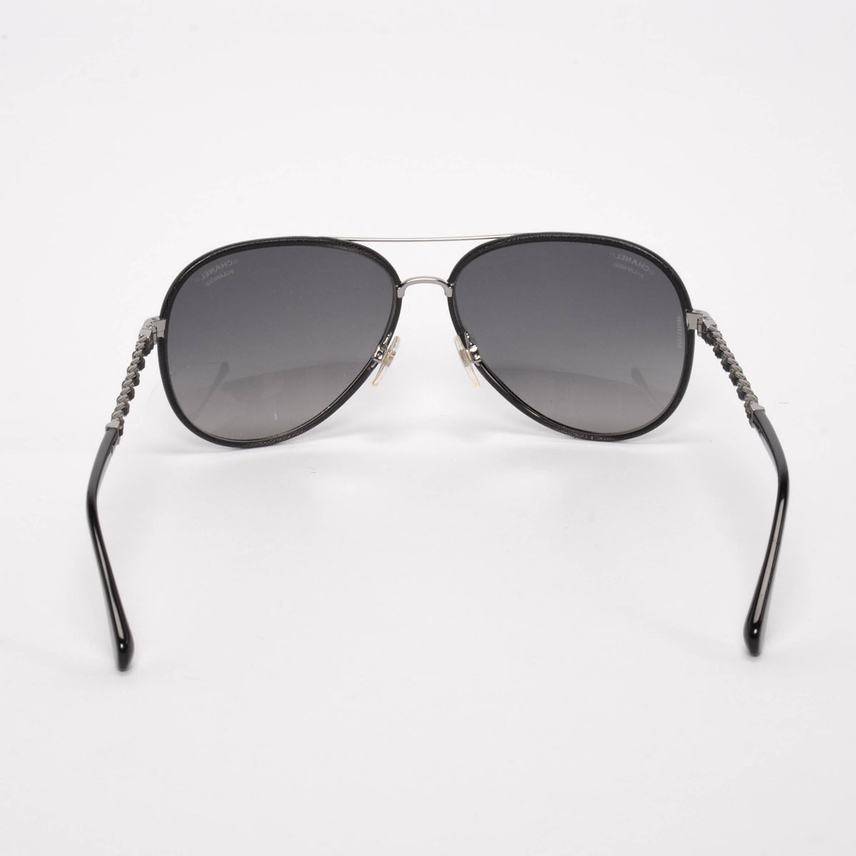 Chanel Black Leather CC Chain Pilot Sunglasses