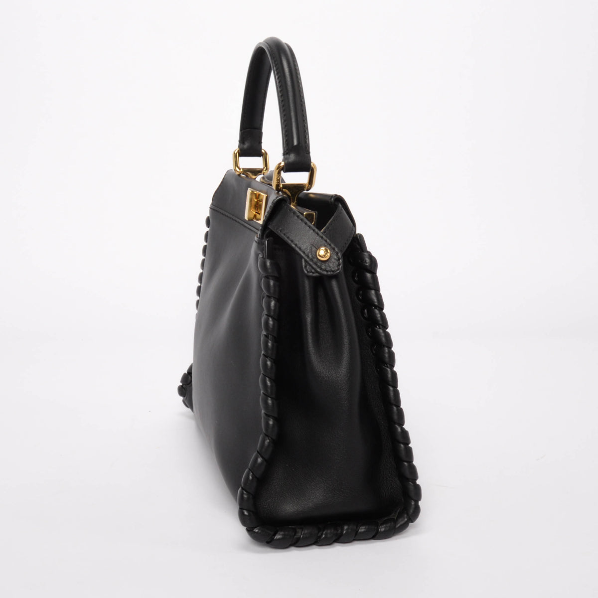 Fendi Black Whipstitched Leather Medium Peekaboo Bag