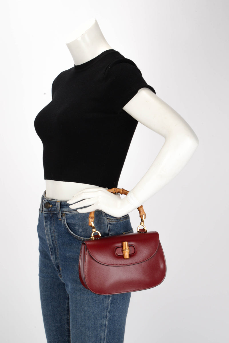 Gucci Rosso Ancora Calfskin Bamboo 1947 Small Bag