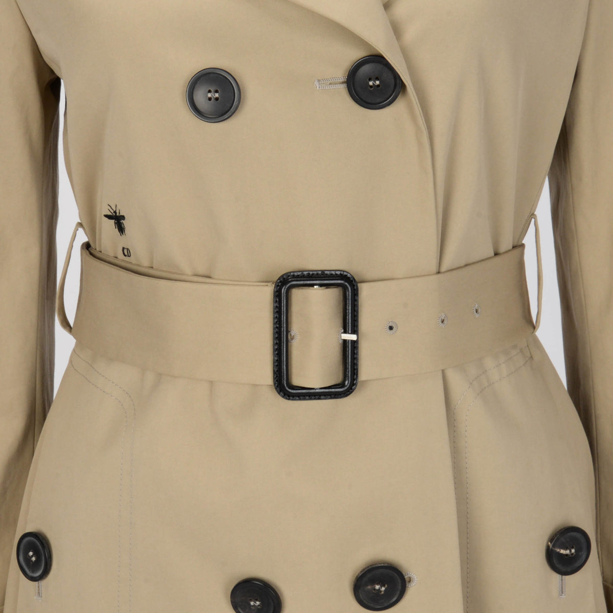 Dior Beige Cotton Bee Embroidered Trench Coat FR 36