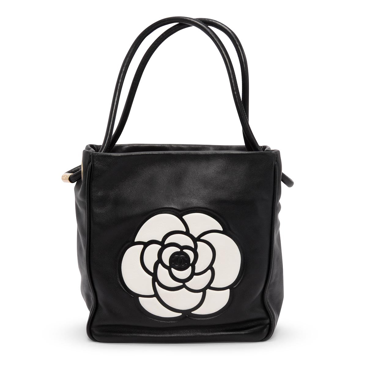 Chanel Black Lambskin Camellia Tote