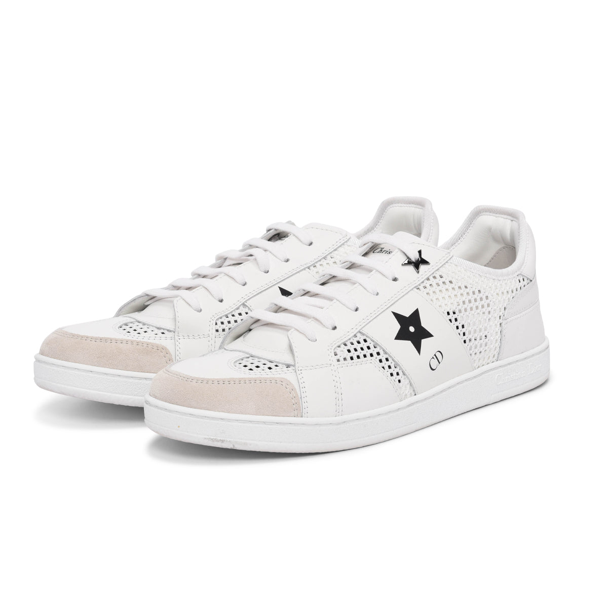 Dior White Suede & Mesh Star Sneakers 38