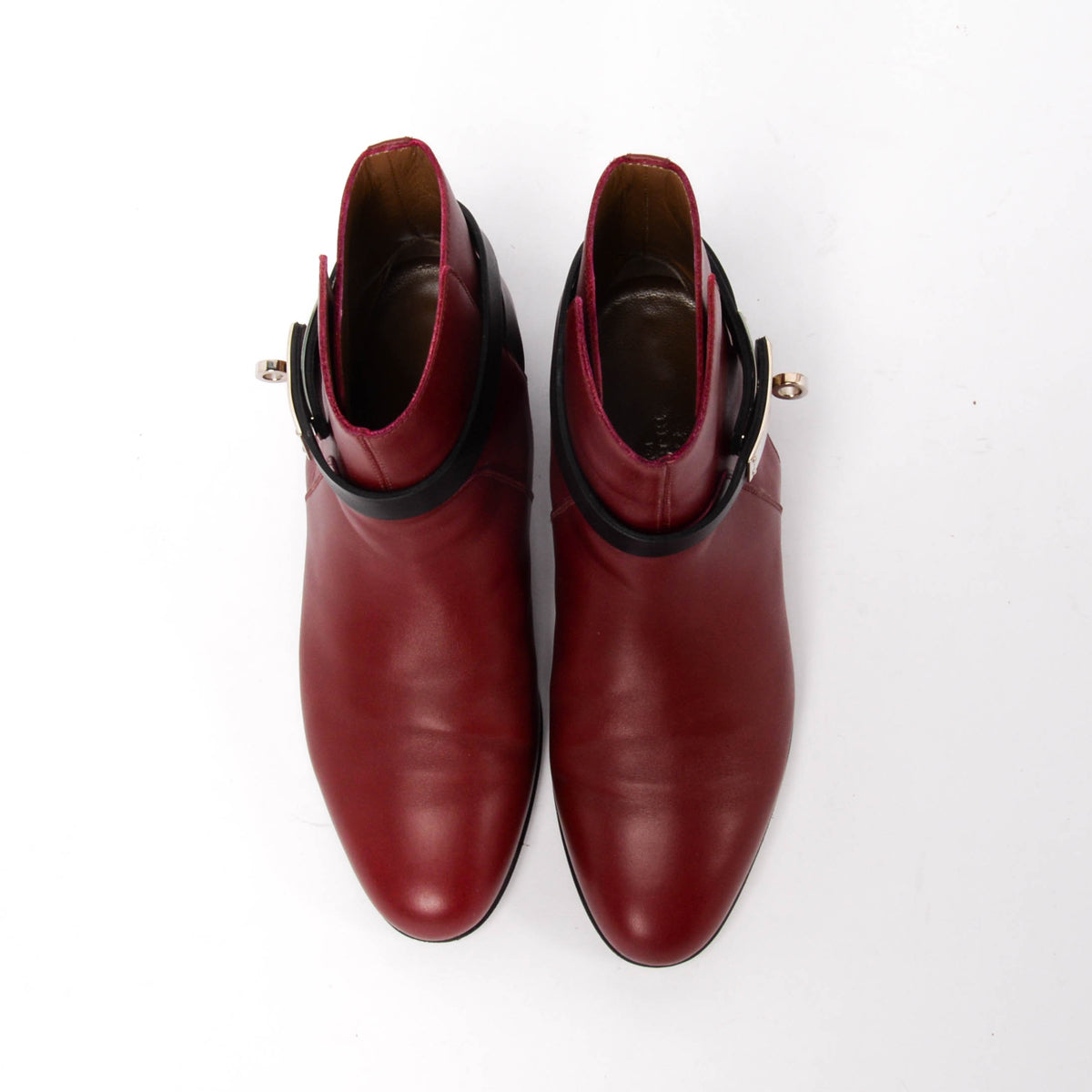 Hermes Carmin & Noir Calfskin Neo Ankle Boots 36