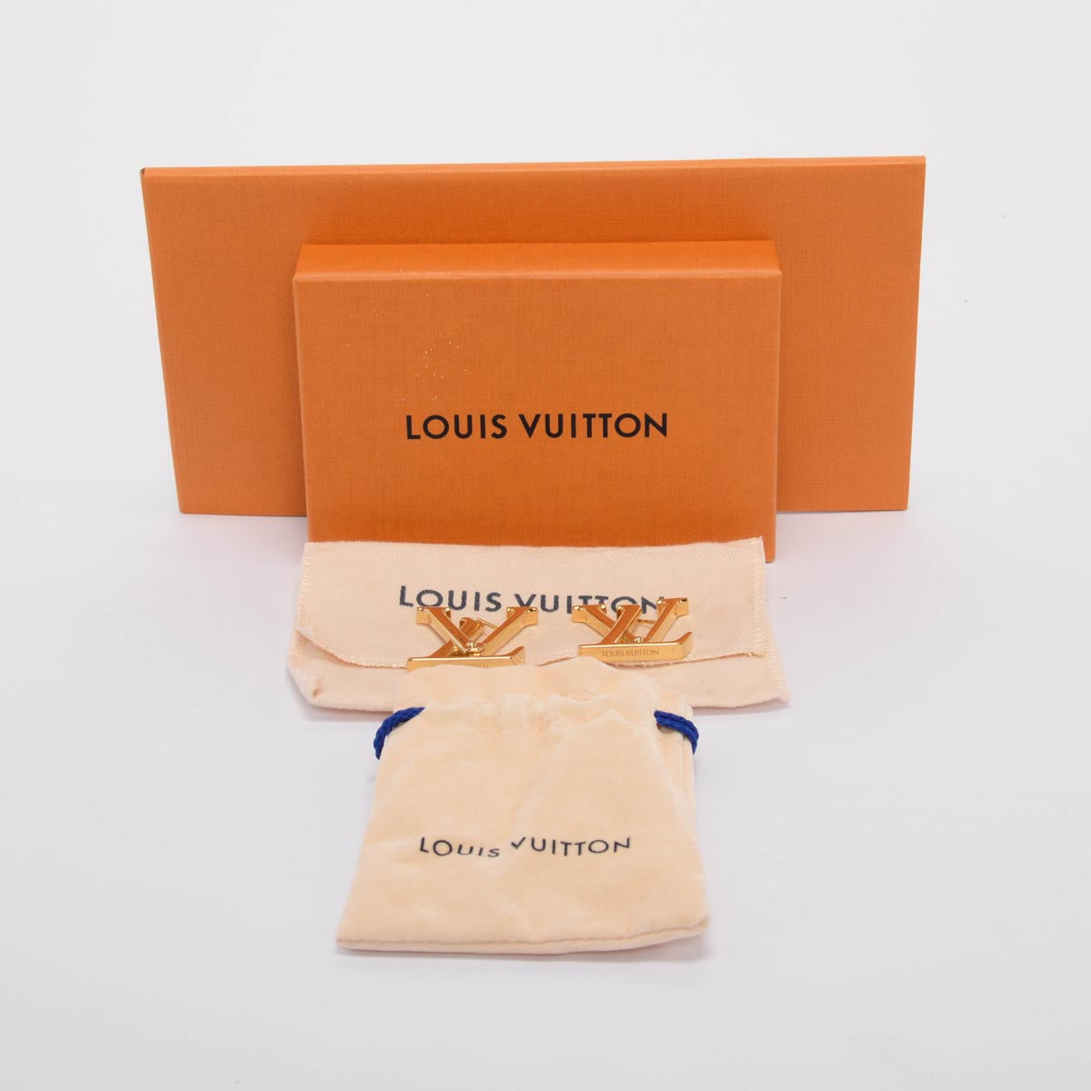 Louis Vuitton Gold Tone Macro LV Earrings