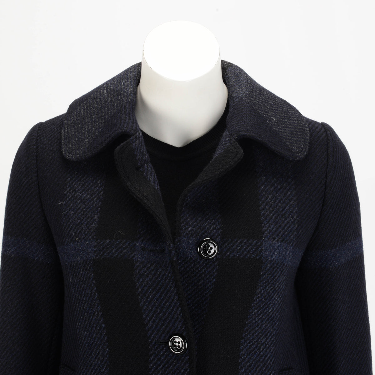 Burberry Charcoal & Navy Wool Check Coat UK 6