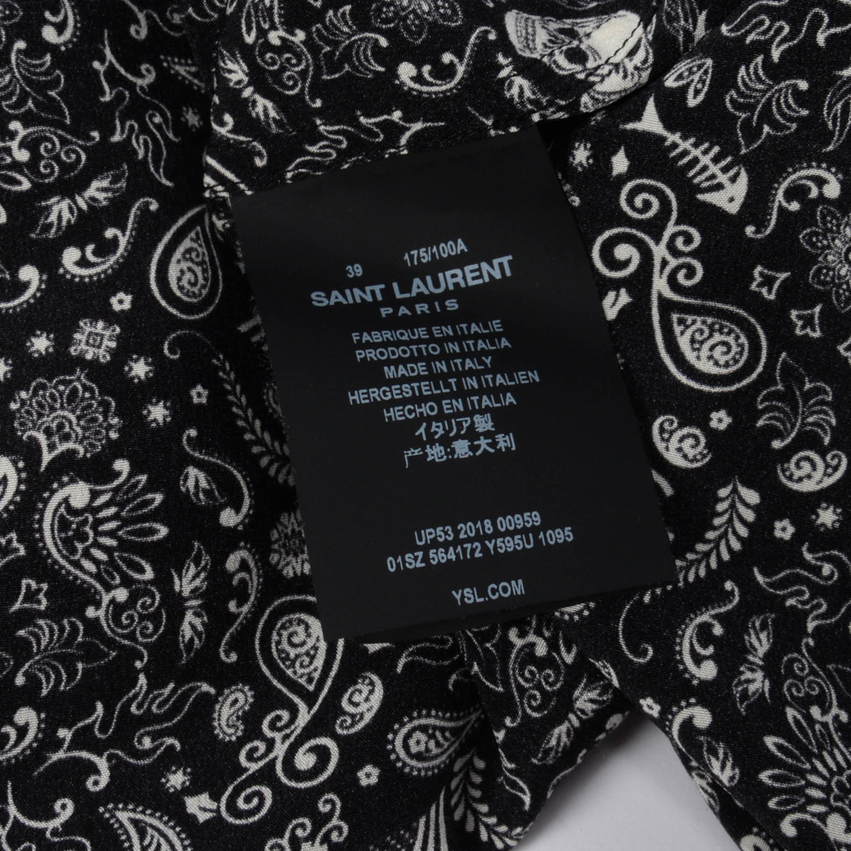 Saint Laurent Black Silk Skull Paisley Shirt 39