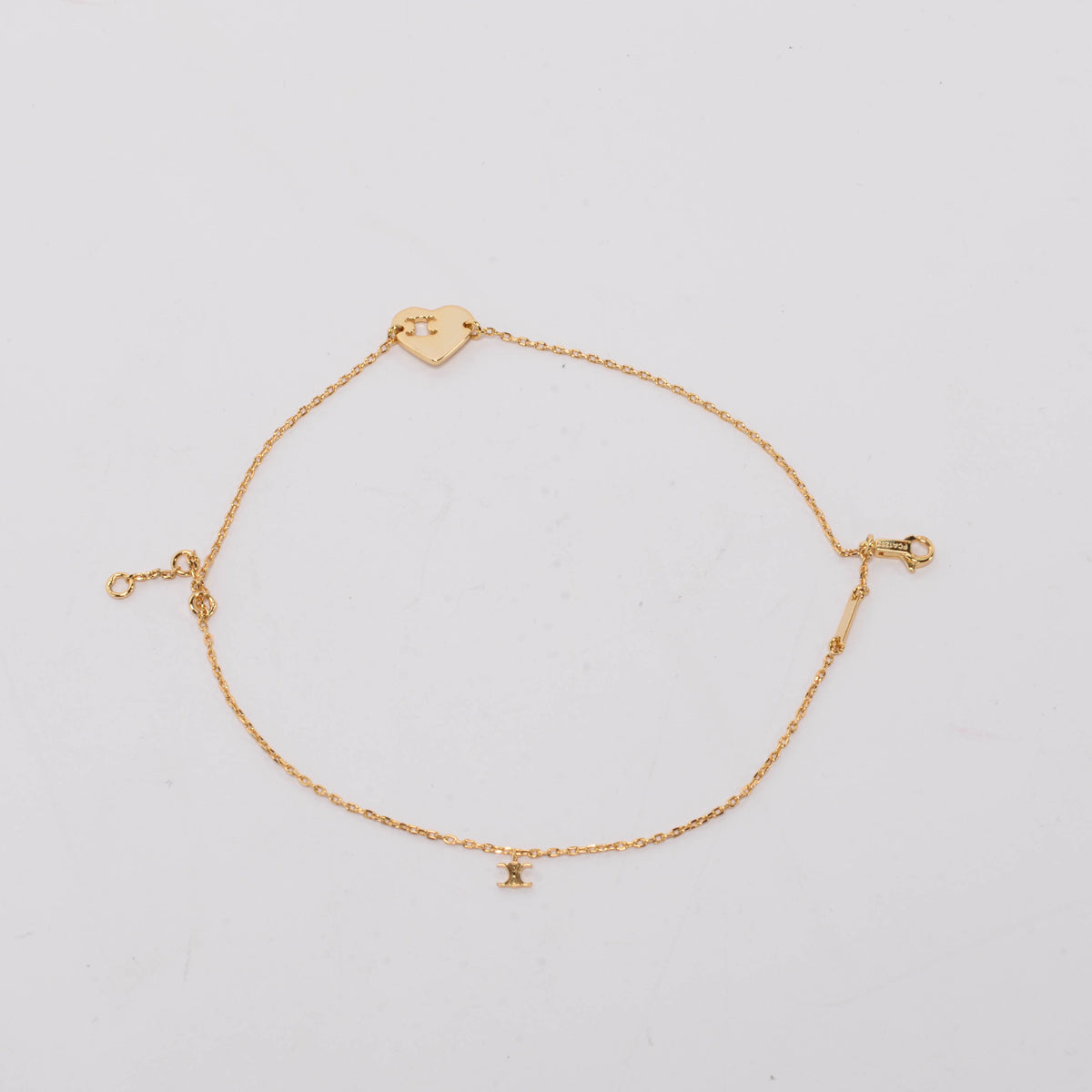 Celine Gold Tone Double Chain Heart Bracelet