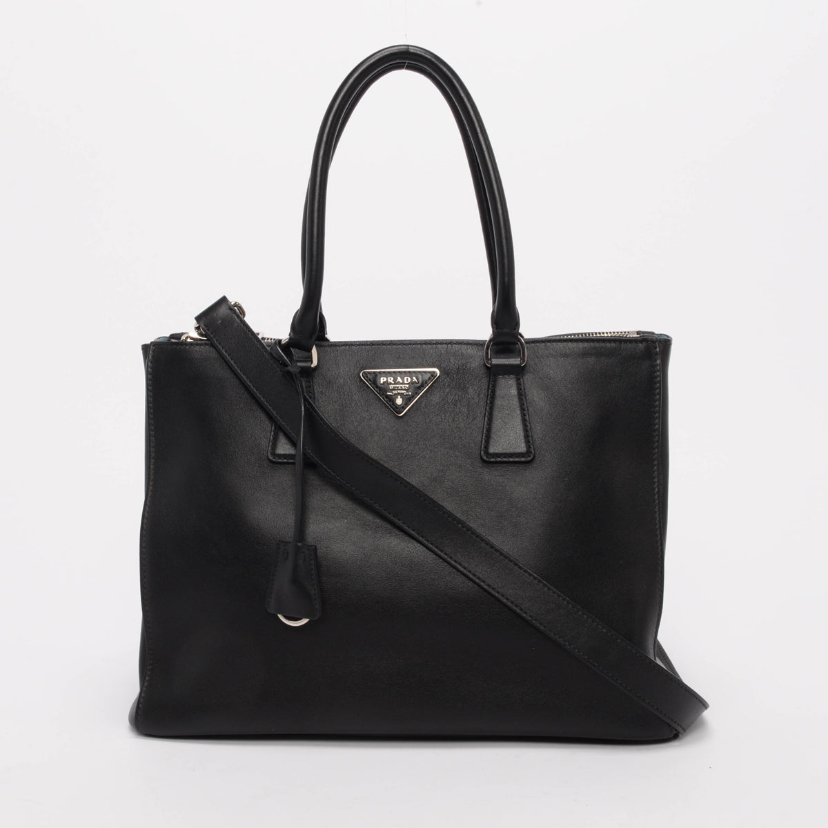 Prada Black City Calf Medium Galleria Double Zip Tote