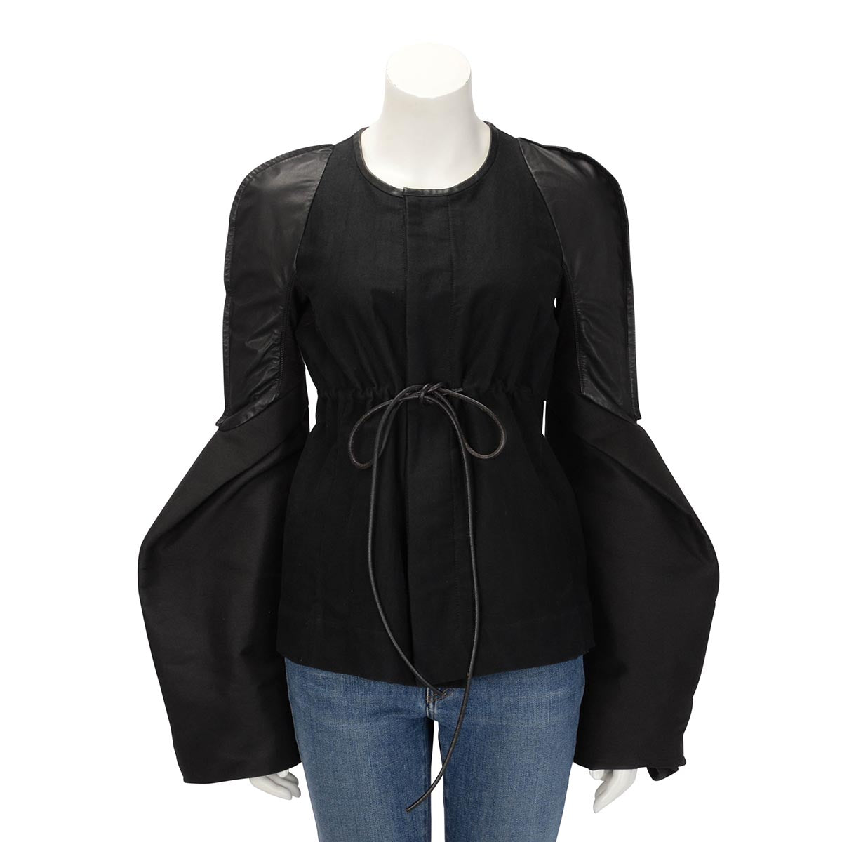 Rick Owens Black Cotton & Leather Bell Sleeve Jacket IT 44