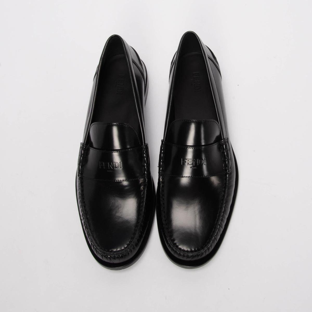 Fendi Black Hi-Shine Penny Loafers 11.5