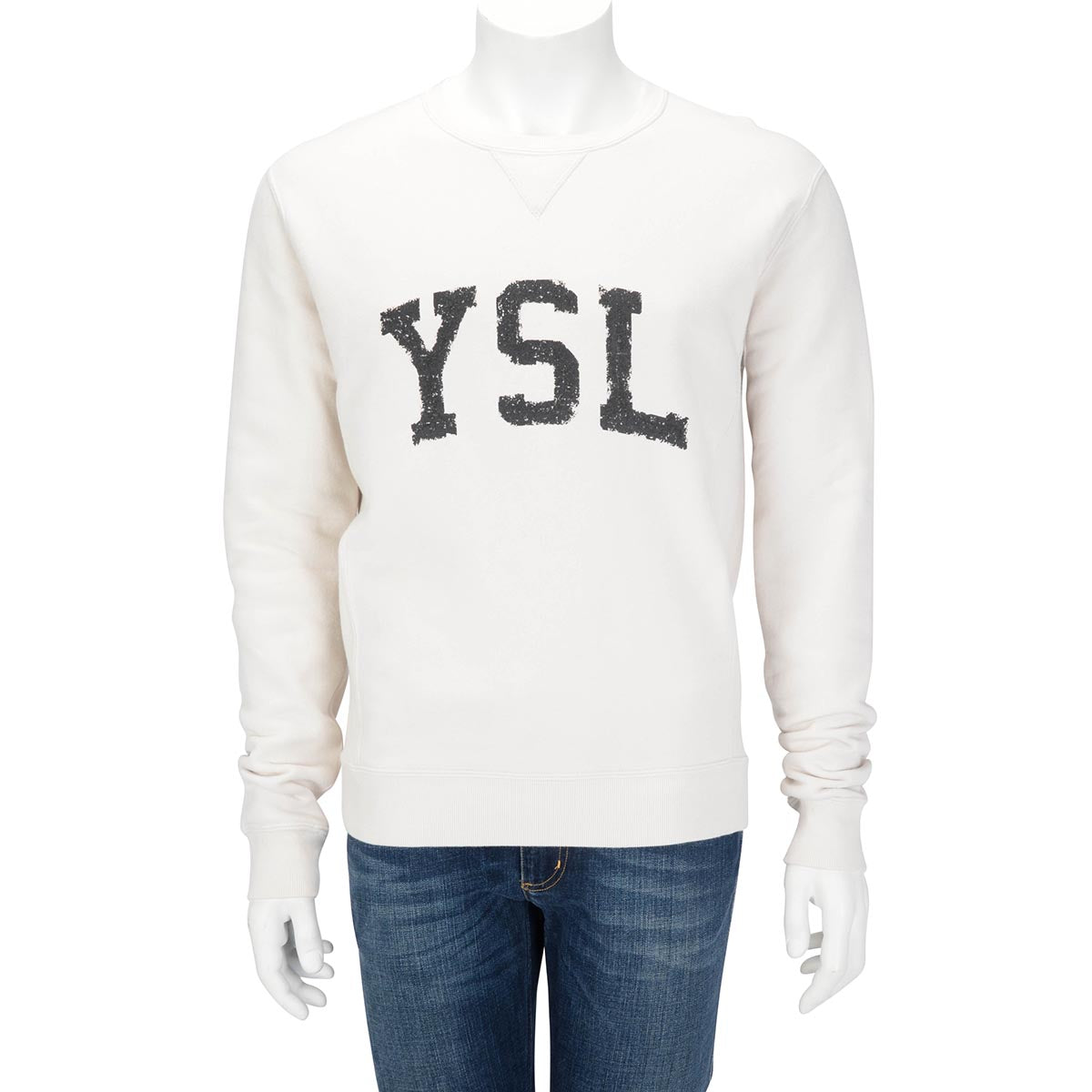 Saint Laurent Off White Cotton Logo Print Sweater M