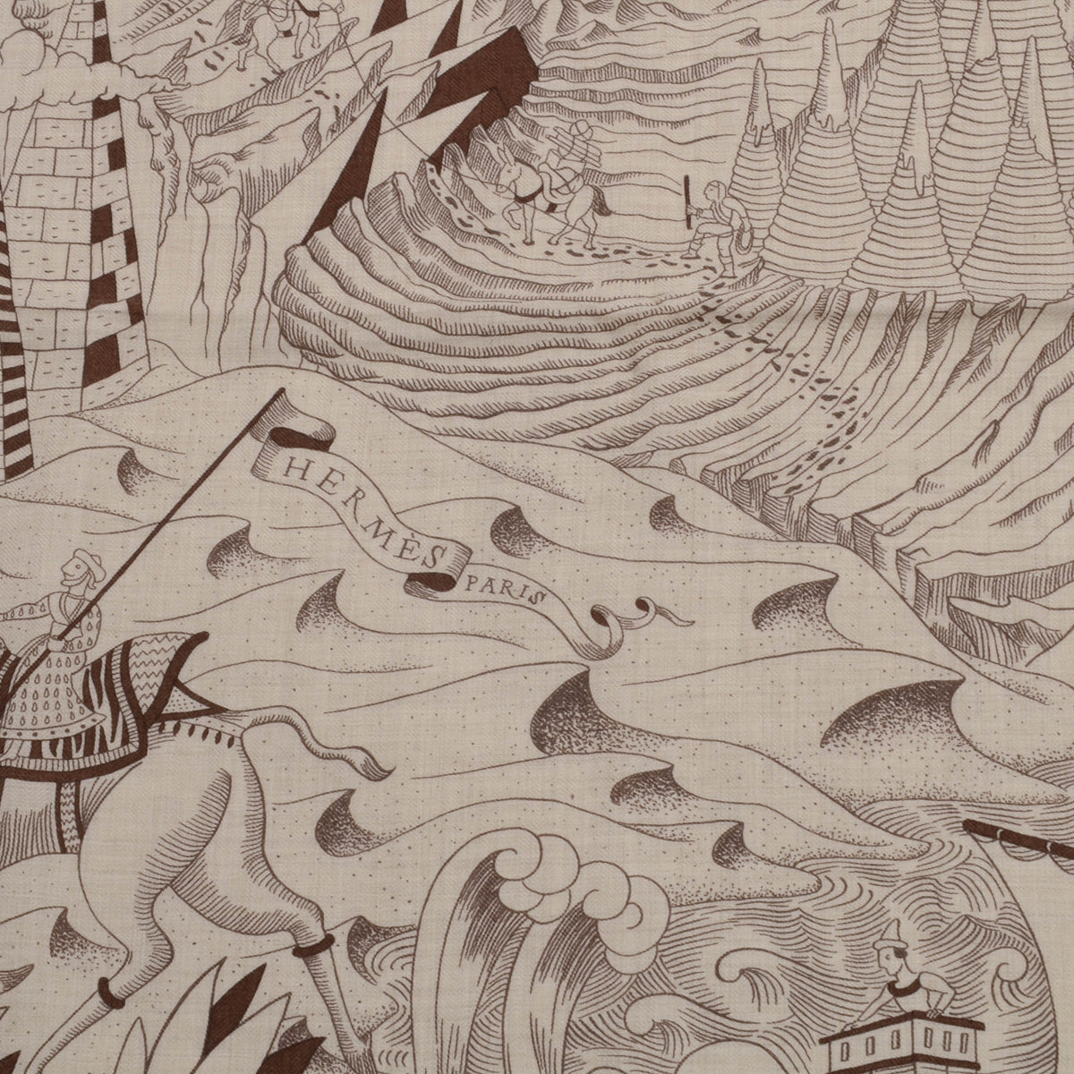 Hermes Brown Cashmere & Silk Cosmographia Universalis Shawl