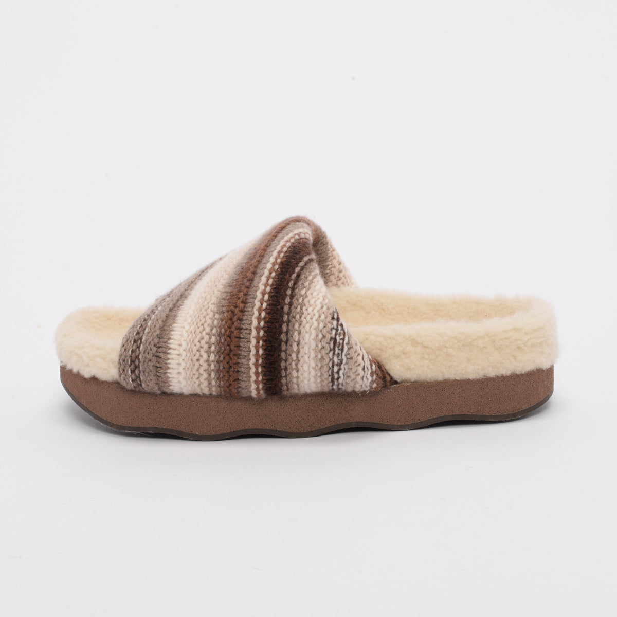 Chloe Brown Shearling Wavy Knit Slides 41