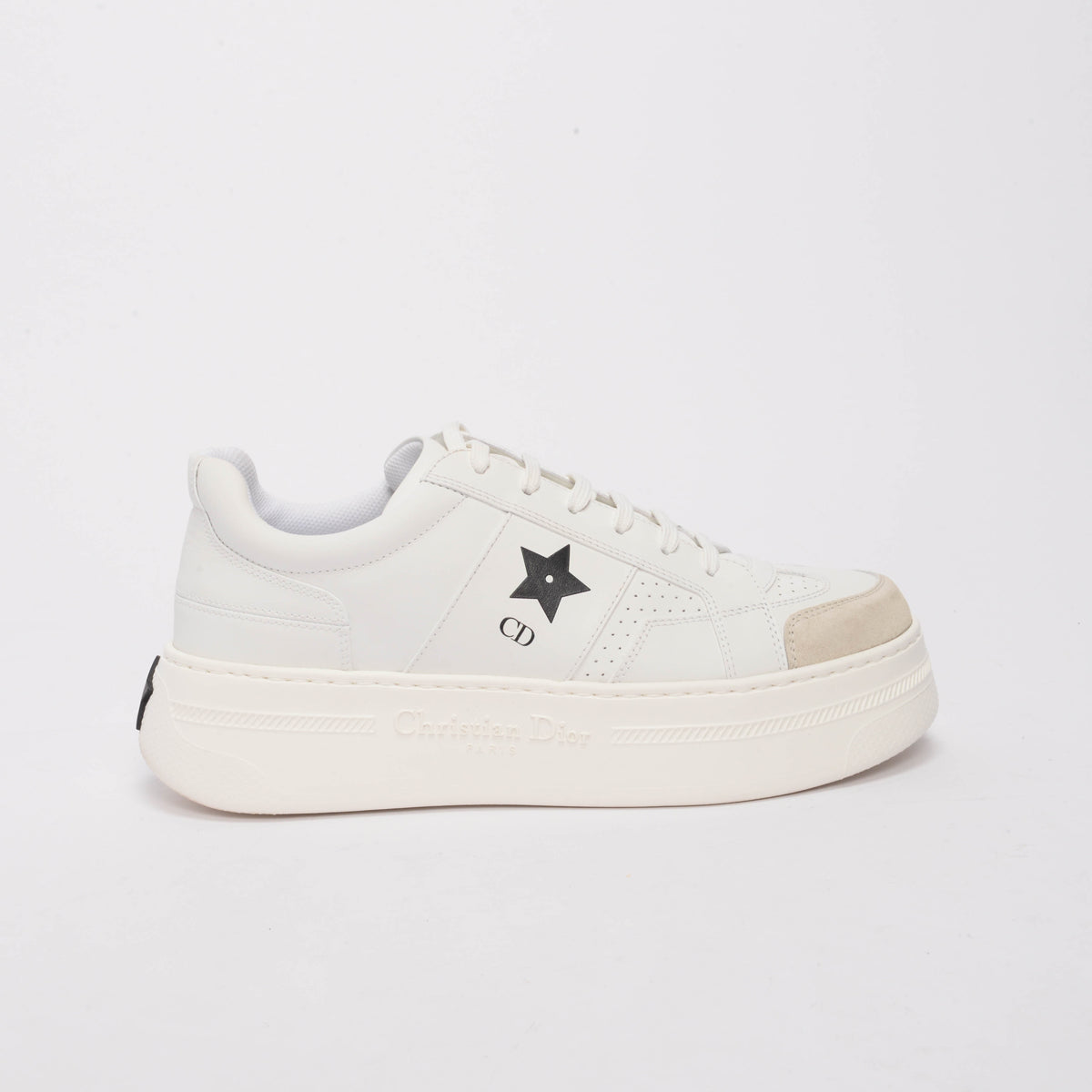 Dior White Calfskin & Suede Star Platform Sneakers 40.5