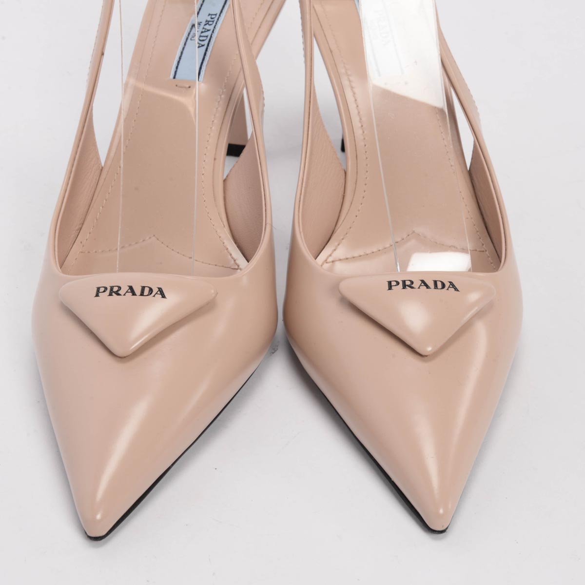 Prada Cipria Brushed Leather Logo Slingback Pumps 38