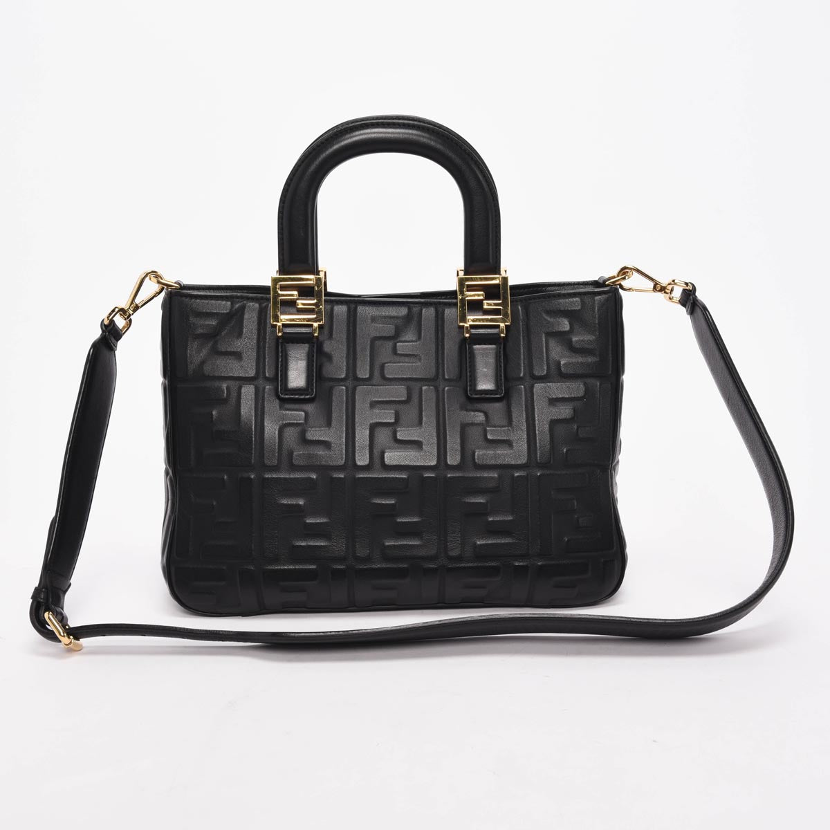 Fendi Black Nappa FF 1974 Embossed Small Tote