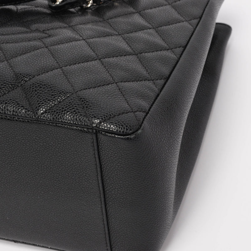 Chanel Black Quilted Caviar Grand Shopping Tote - Blue Spinach