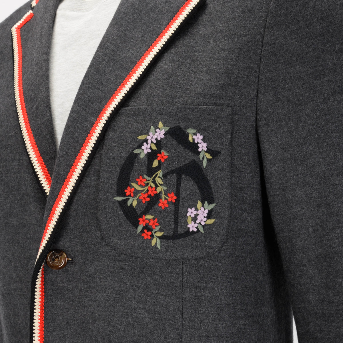 Gucci Grey Wool Floral Embroidered Jacket IT 48