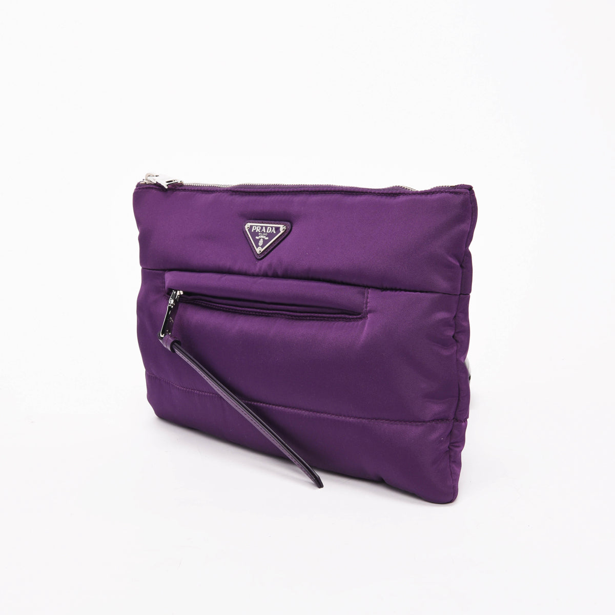 Prada Purple Quilted Nylon Bomber Clutch