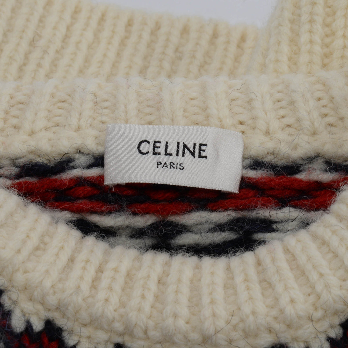 Celine Ivory Wool Fair Isle Triomphe Sweater M