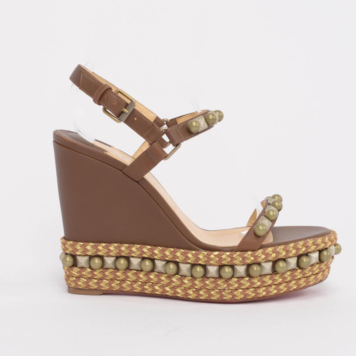 Christian Louboutin Brown Pyraclou Studded Wedges 39.5