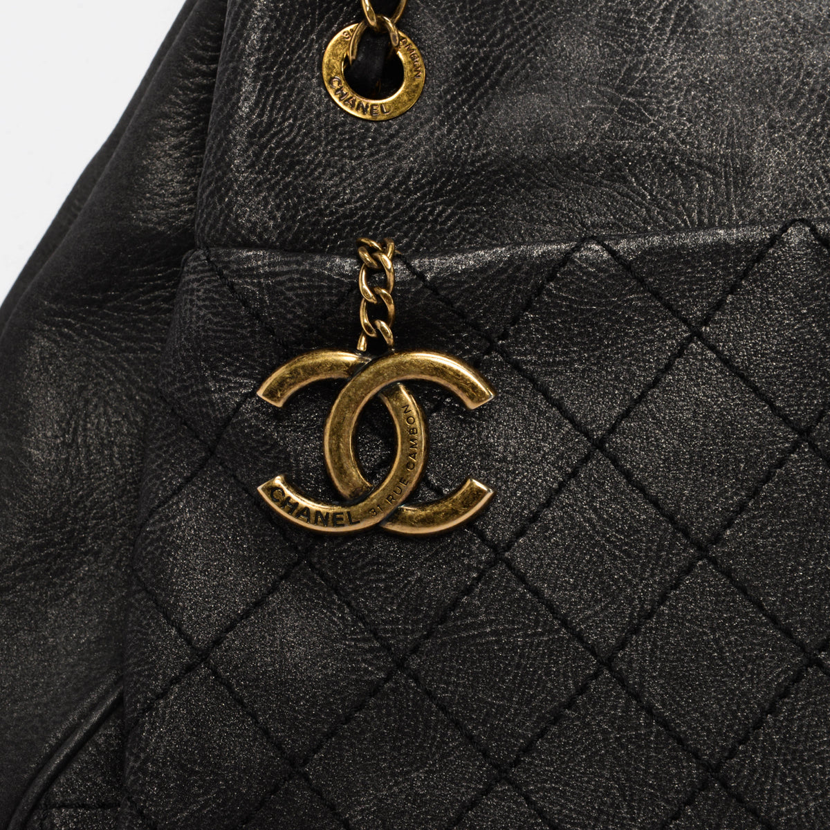 Chanel Black Quilted Calfskin CC Charm Shopper Tote