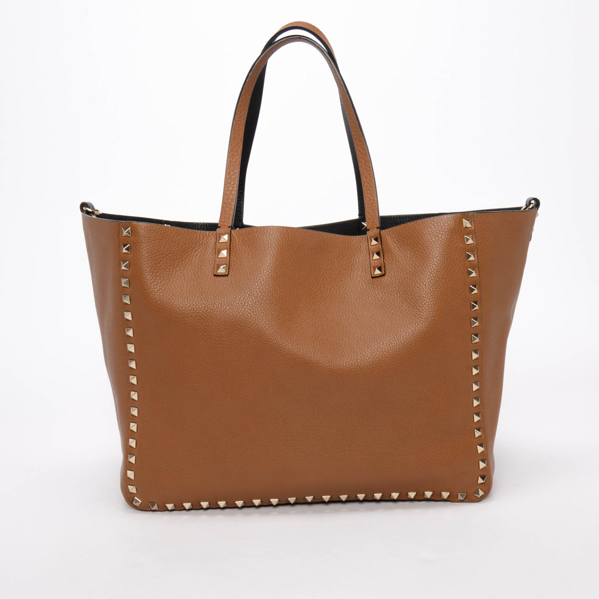 Valentino Black & Tan Grained Calfskin Reversible Rockstud Tote