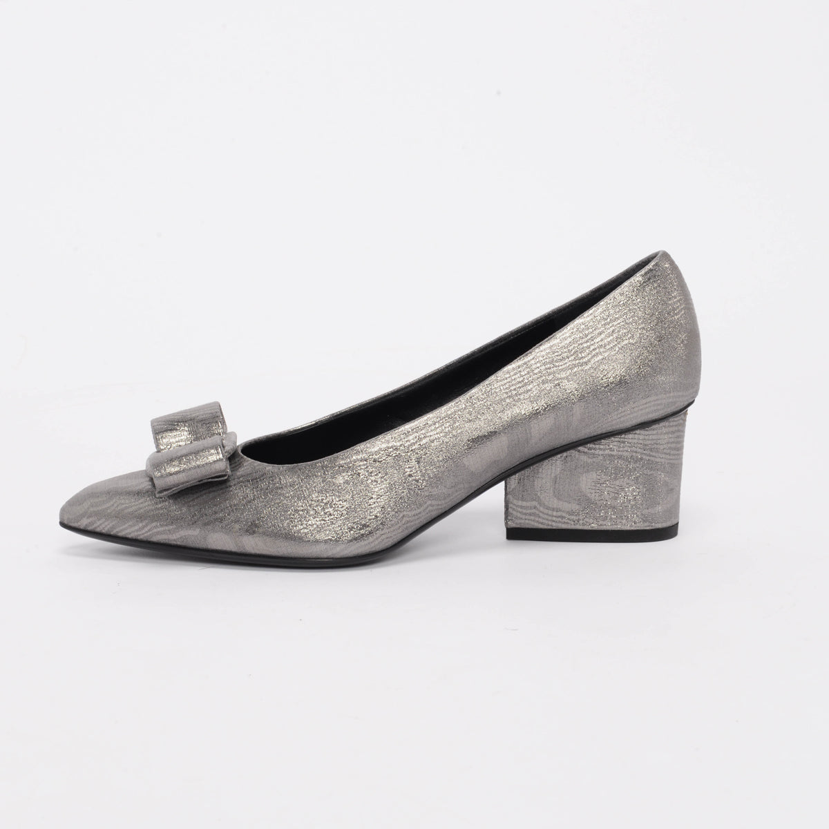 Ferragamo Silver Suede Viva Bow Pumps 10