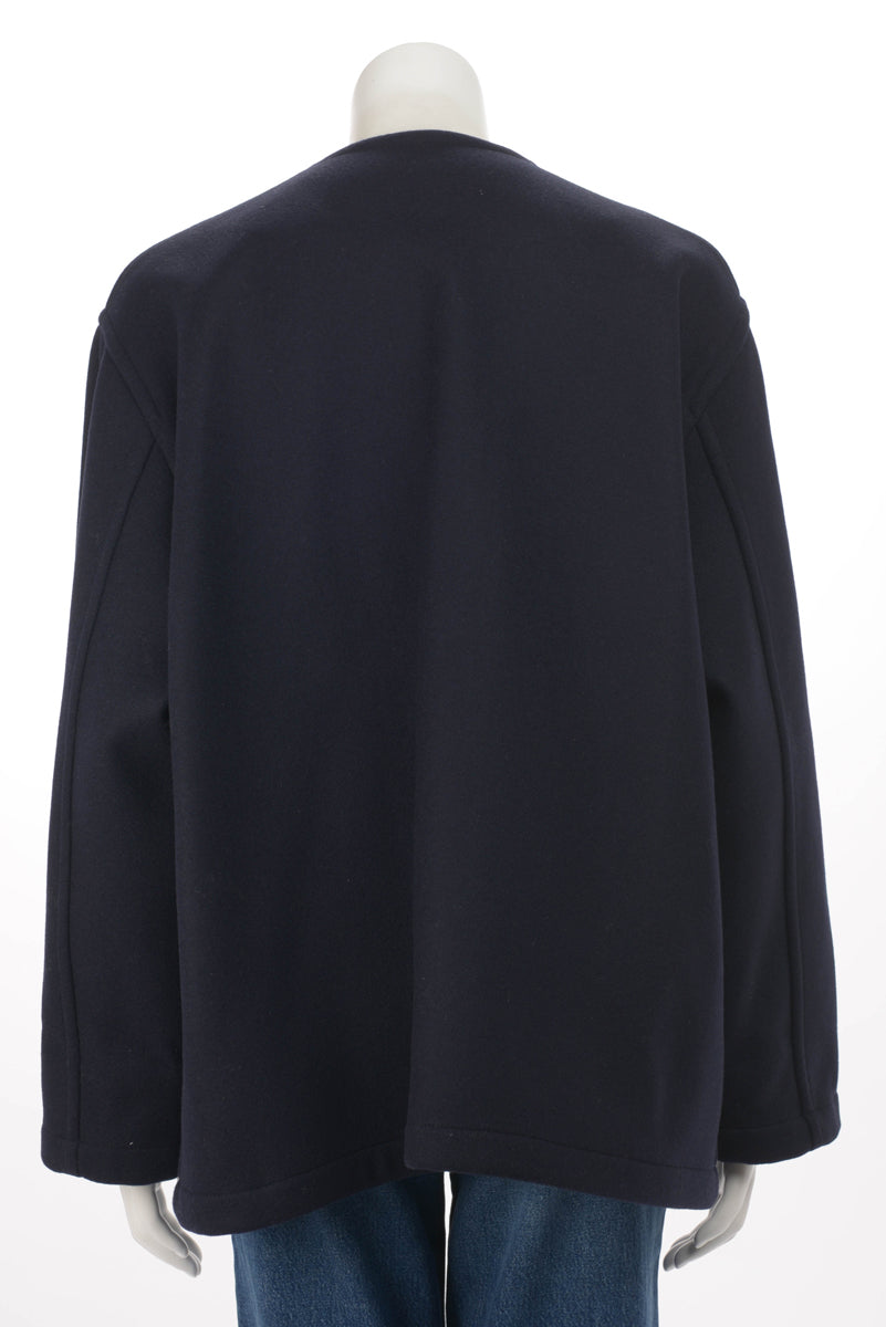 Celine Navy Wool Melton V-Neck Chain Pullover FR 38