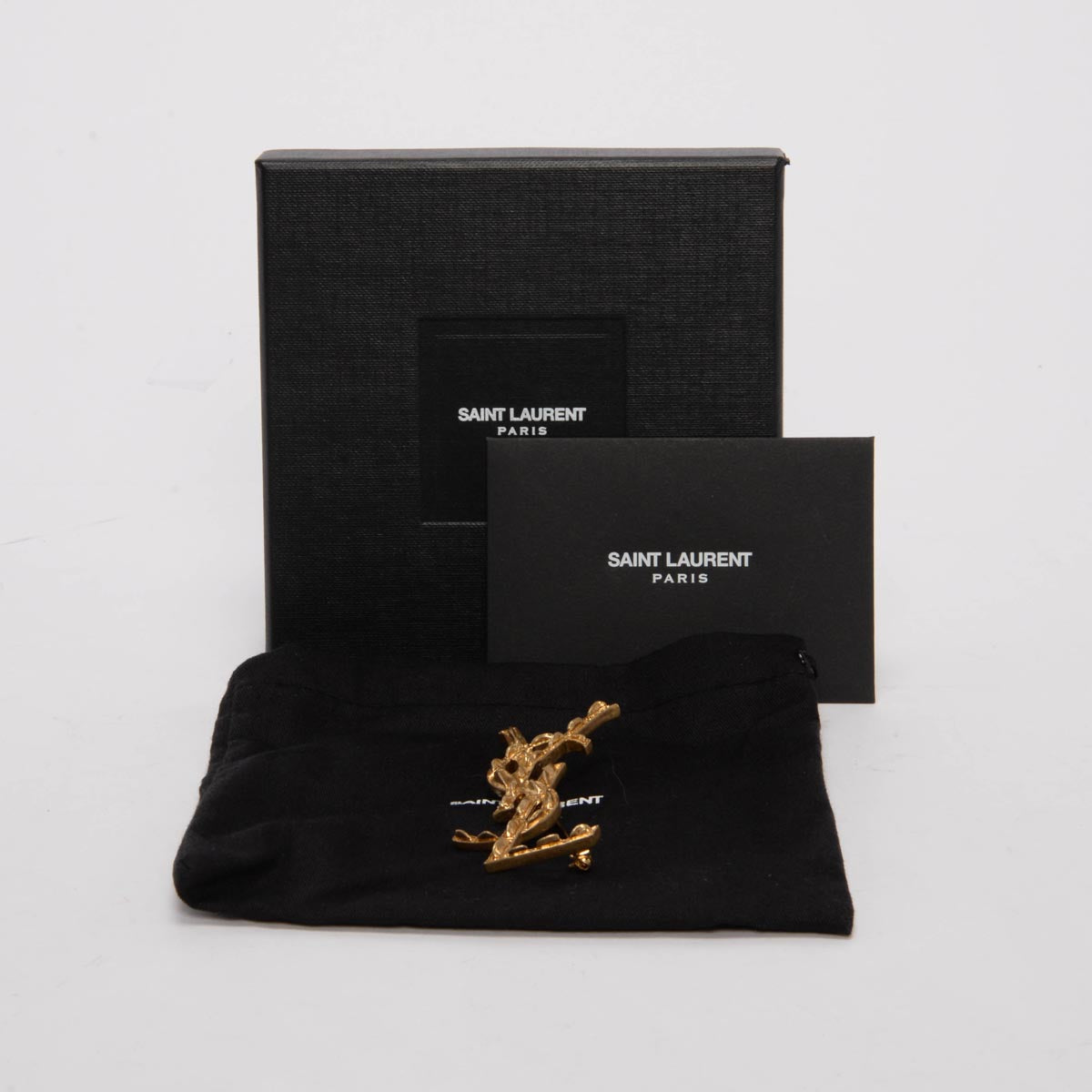 Saint Laurent Aged Gold Cassandre Crocodile Brooch