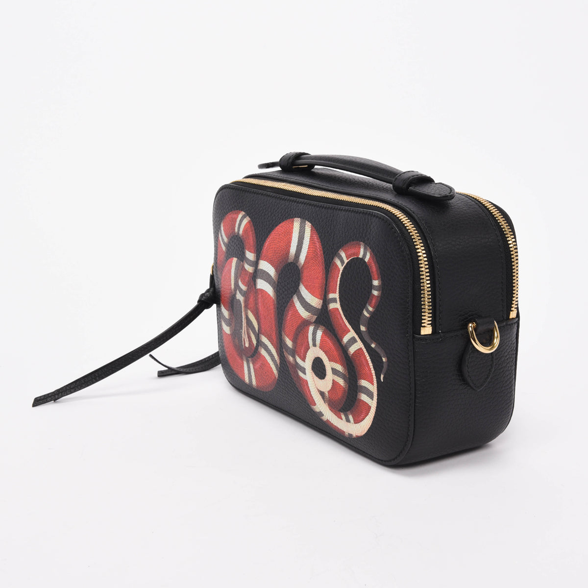 Gucci Black Grained Calfskin Sylvie Web Kingsnake Camera Bag