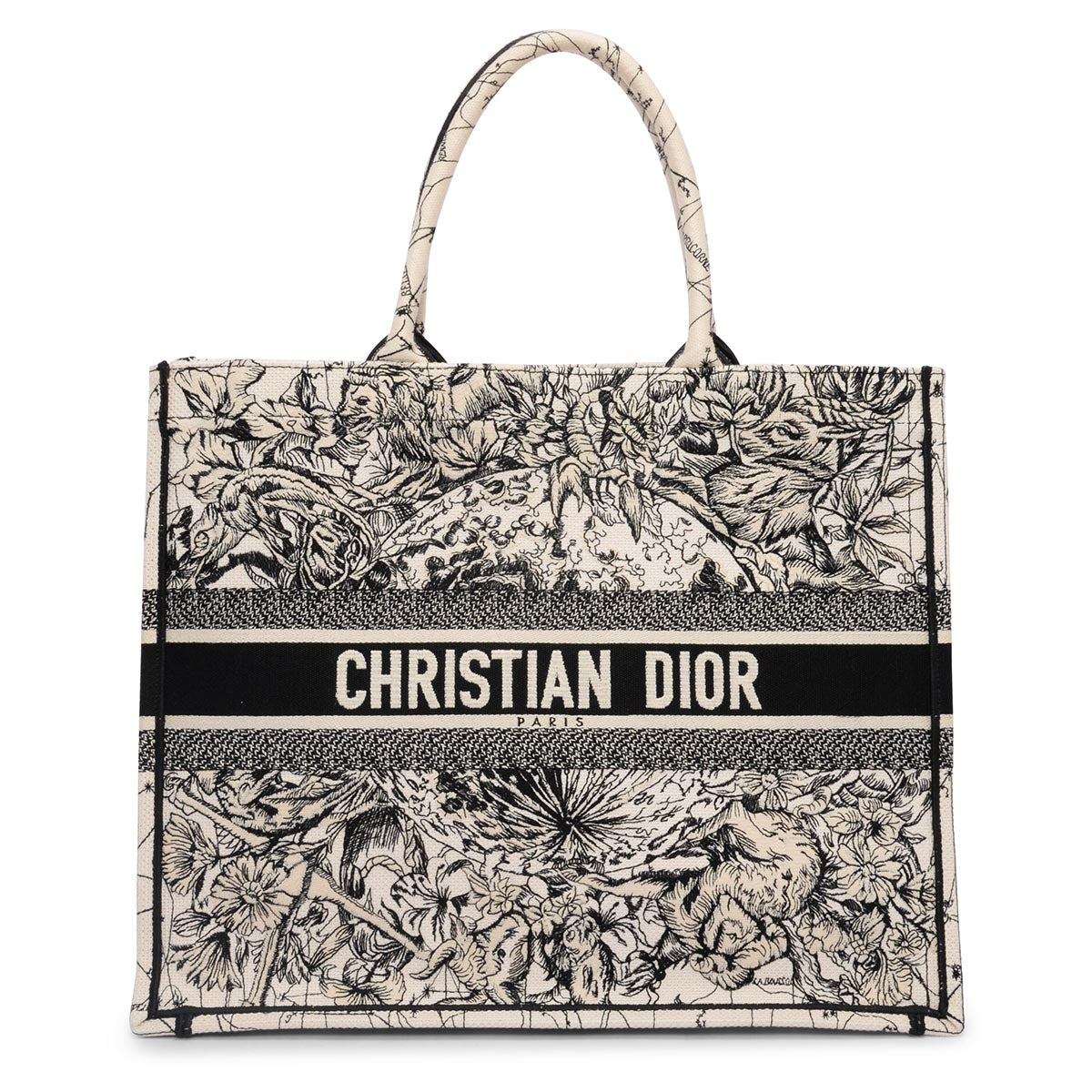 Dior Black & White Embroidered Zodiac Canvas Medium Book Tote