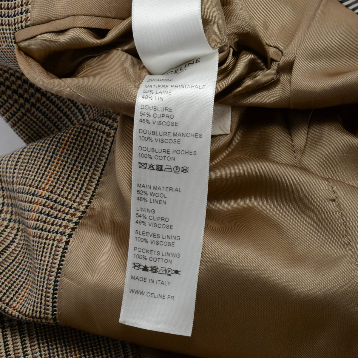 Celine Beige Prince of Wales Check Single Breasted Blazer FR 38