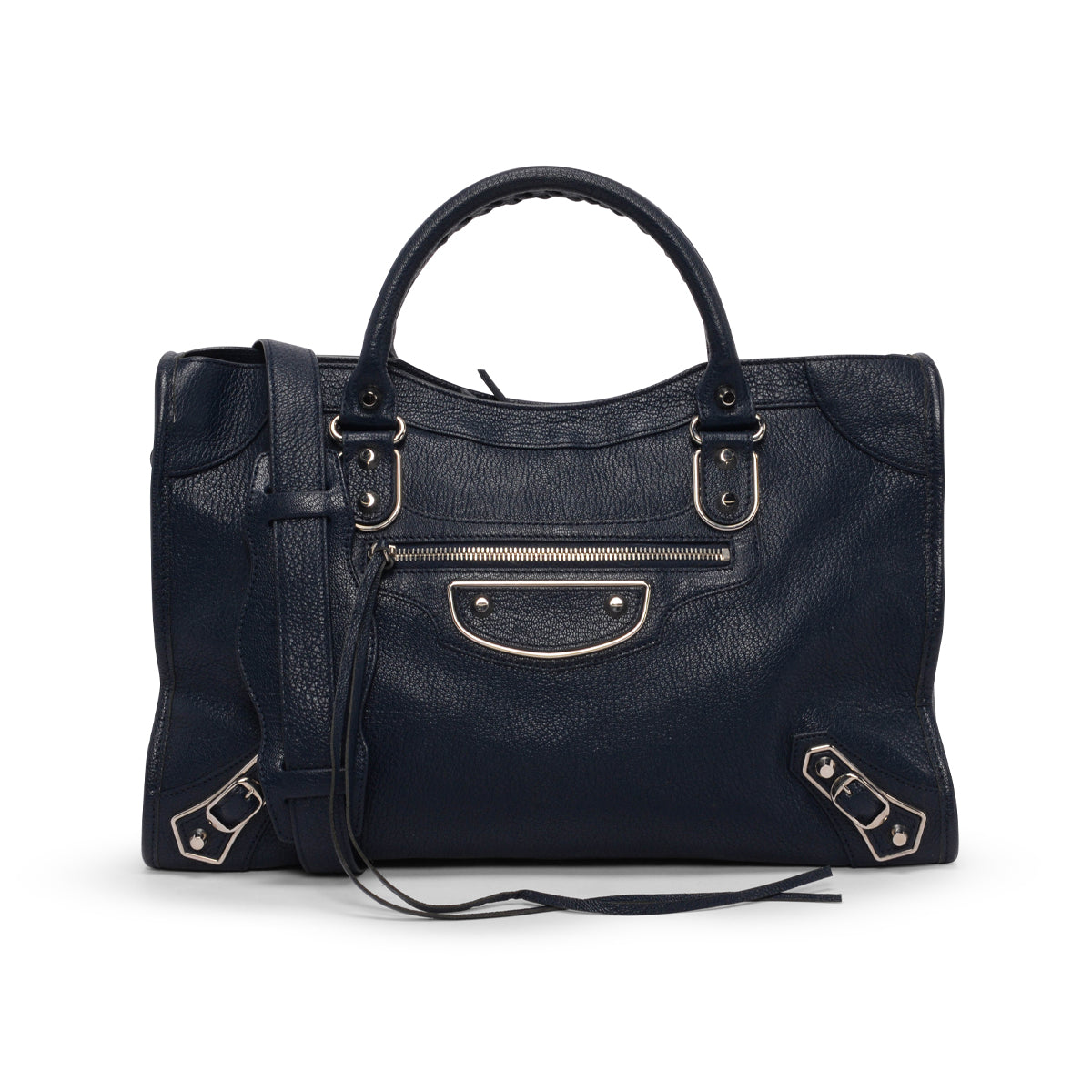 Balenciaga Navy Goatskin Metallic Edge City Bag