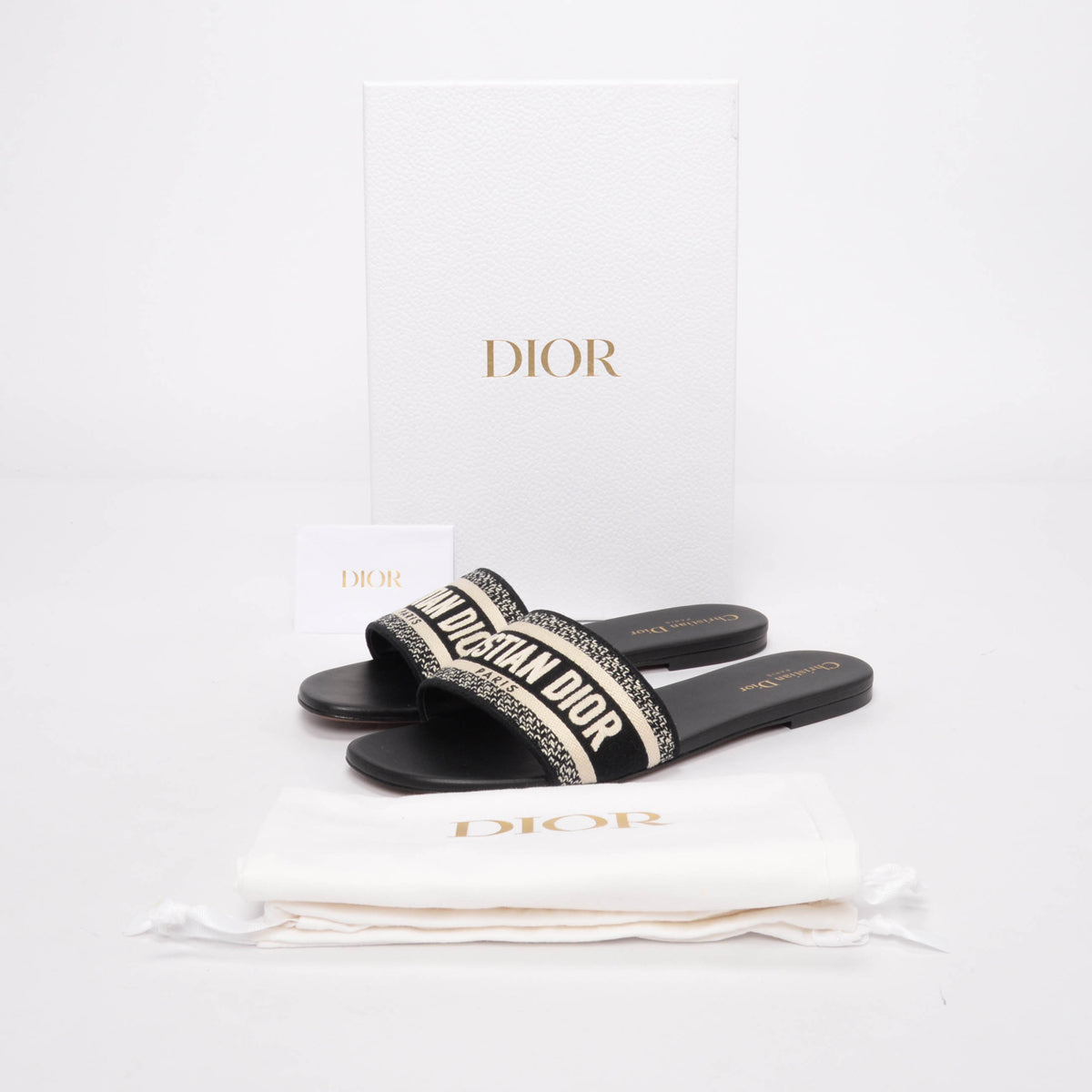 Dior Black Embroidered D-Way Slides 42