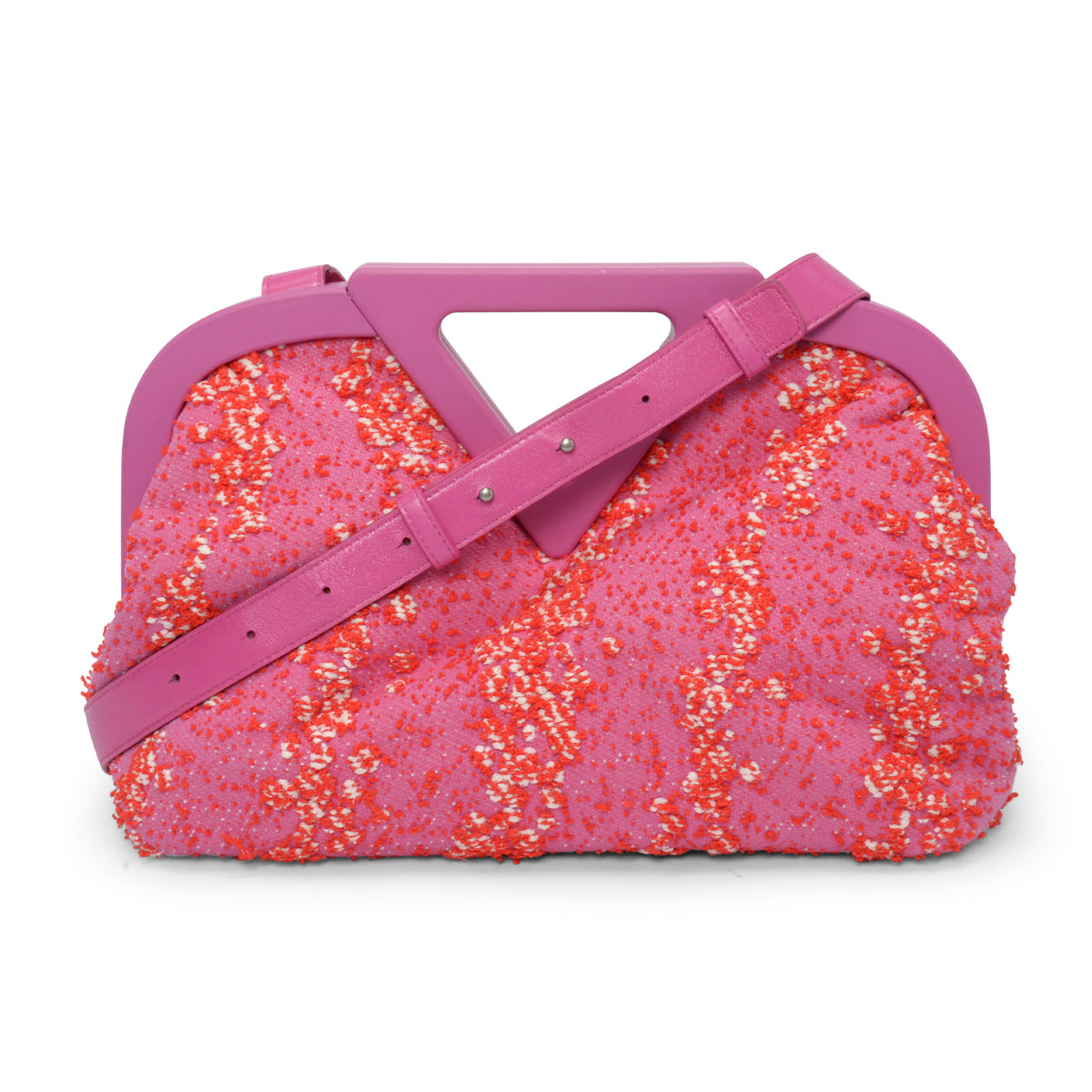Bottega Veneta Bubblegum & Tomato Boucle Medium The Point Triangle Clutch