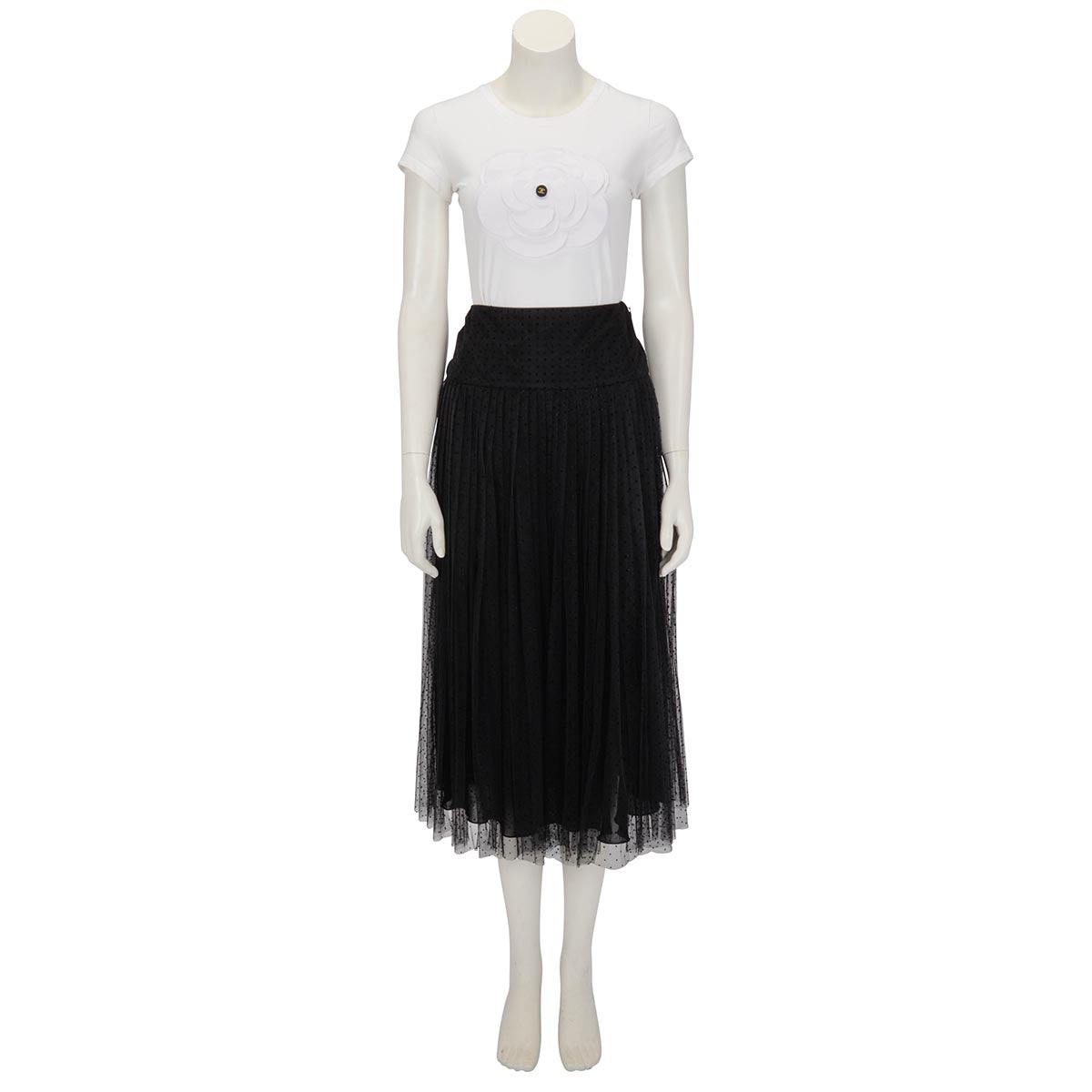 Dior Black Polka Dot Tulle Pleated Skirt FR 36