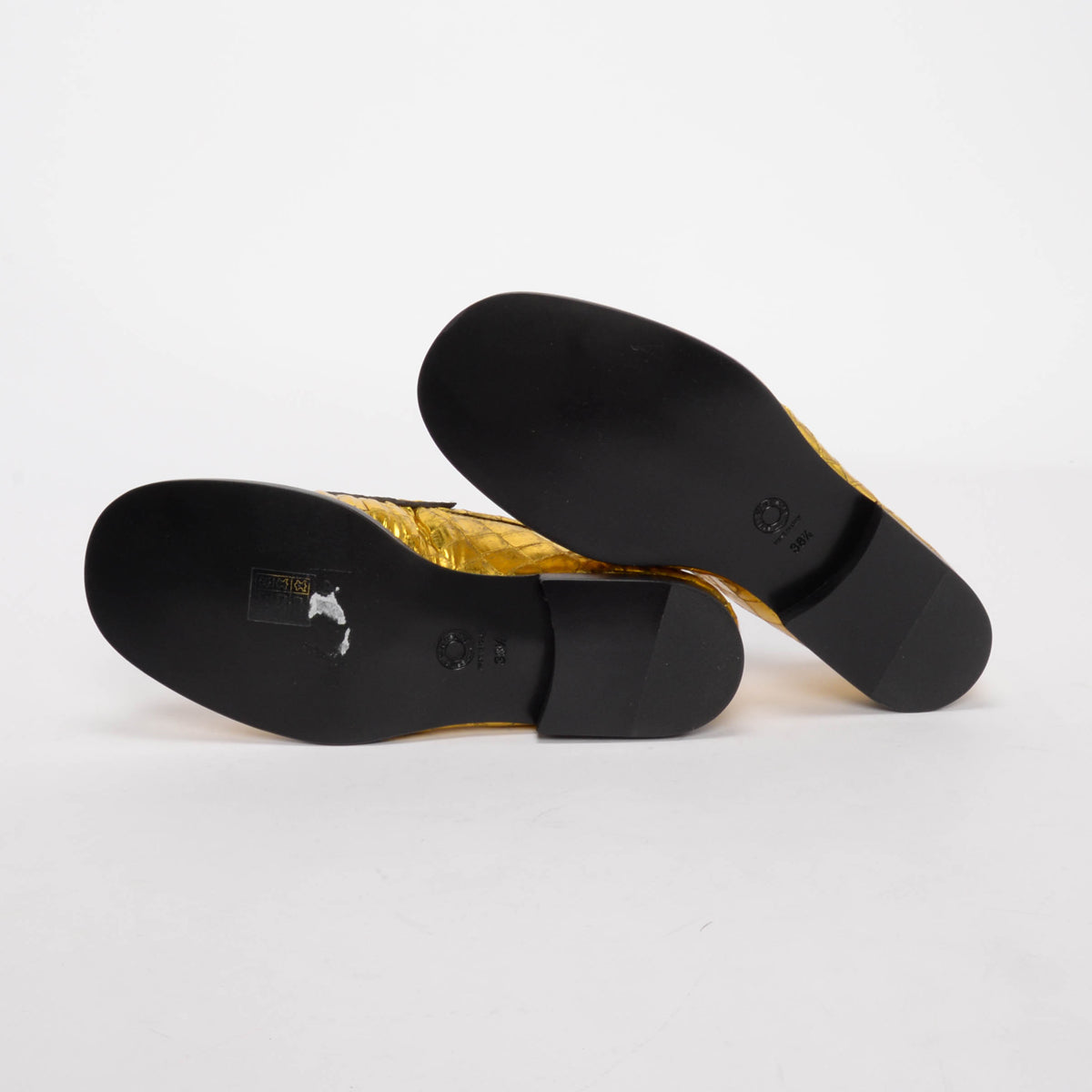 Dries Van Noten Gold Croc Embossed Loafers 38.5